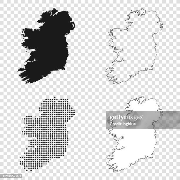 illustrazioni stock, clip art, cartoni animati e icone di tendenza di mappe irlandesi per il design - nero, contorno, mosaico e bianco - irlanda