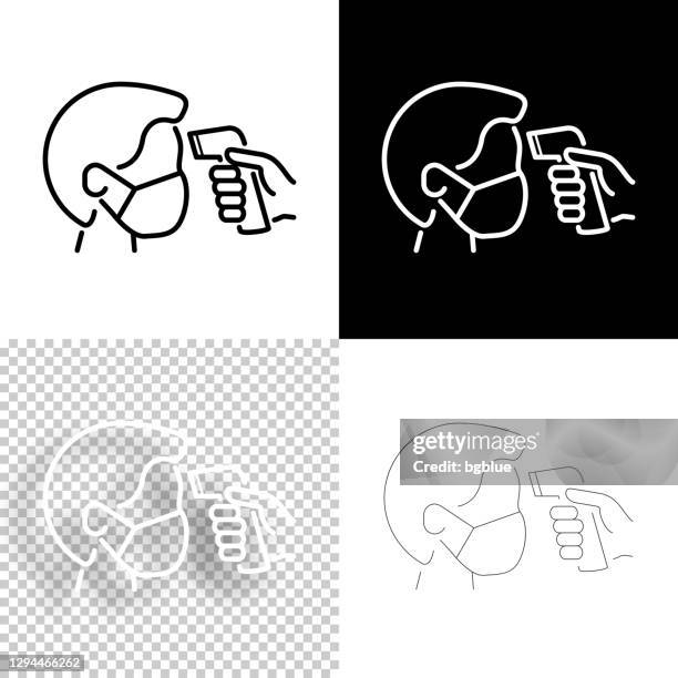 checking body temperature. icon for design. blank, white and black backgrounds - line icon - temperature checkpoint stock illustrations