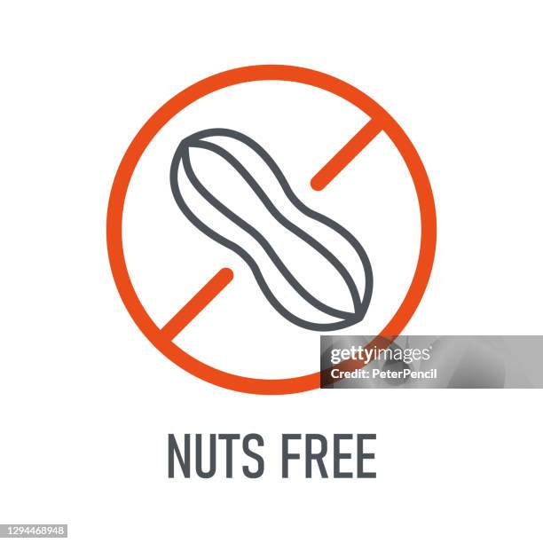 illustrazioni stock, clip art, cartoni animati e icone di tendenza di senza noci. prodotti naturali. allergeni. intolleranza alimentare. icona computer, etichetta. adesivo. illustrazione vettoriale. - allergia