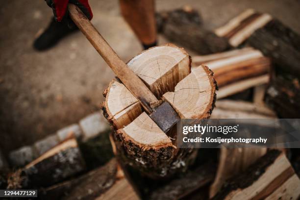 close up of firewood splitting on four - tree stump cut stock pictures, royalty-free photos & images