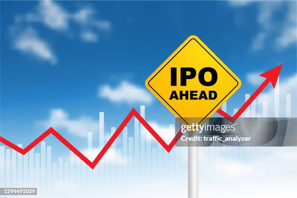 road sign - "ipo ahead" - ipo stock stock illustrations