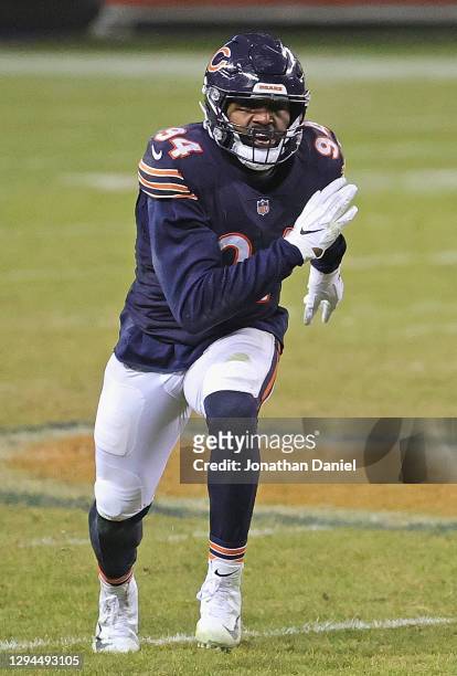 Robert Quinn of the Chicago Bears rushes against the Green Bay Packers at Soldier Field on January 03, 2021 in Chicago, Illinois. The Packers...