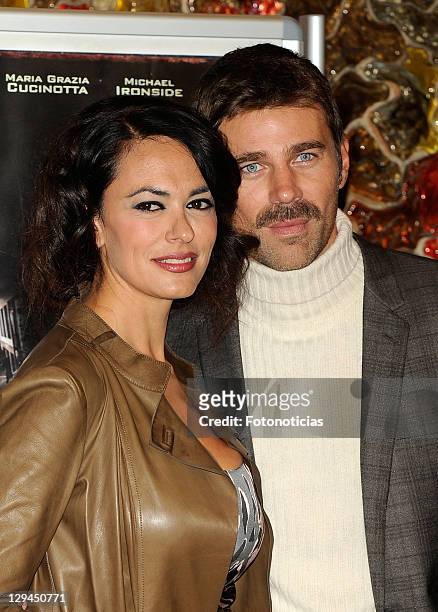 Actress Maria Grazia Cucinotta and actor Fabio Fulco attend a photocall for 'Transgression' at Palafox Cinema on October 17, 2011 in Madrid, Spain.