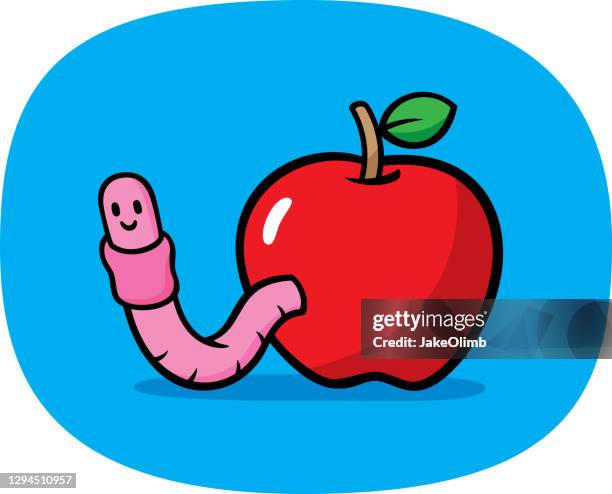 wurm in apple doodle - worm stock-grafiken, -clipart, -cartoons und -symbole