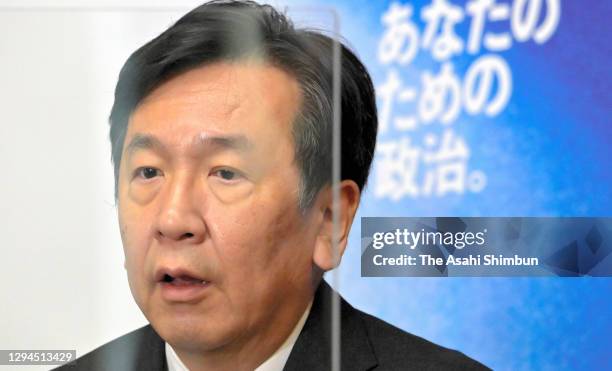 Opposition Constitutional Democratic Party of Japan leader Yukio Edano speaks during a New Year press conference on January 4, 2021 in Tokyo, Japan.