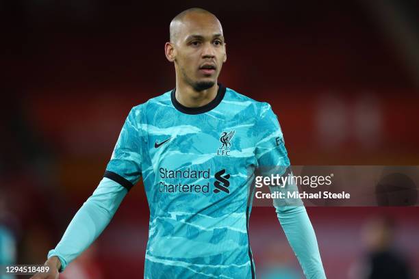 Fabinho of Liverpool during the Premier League match between Southampton and Liverpool at St Mary's Stadium on January 04, 2021 in Southampton,...