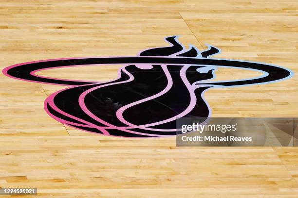 Detail of the Miami Heat "Vice Versa" logo on the court during the game against the Oklahoma City Thunder at American Airlines Arena on January 04,...