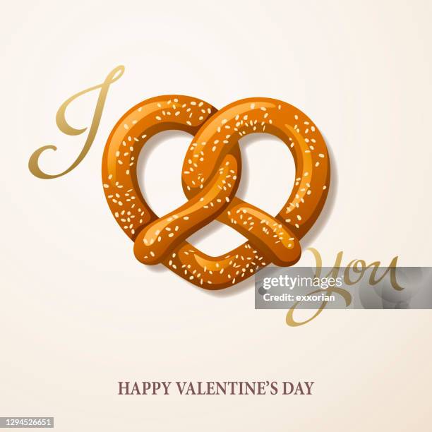 valentine’s day pretzel love - affectionate couple stock illustrations