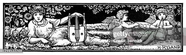 spring banner. music in the park - cherub stock illustrations
