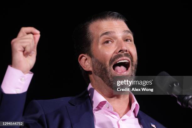 Donald Trump Jr., son of U.S. President Donald Trump, speaks during a Republican National Committee Victory Rally at Dalton Regional Airport January...