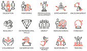 Vector Set of Linear Icons Related to Leadership Traits, Qualities for Success. Development and Teamwork. Mono Line Pictograms and Infographics Design Elements - part 3