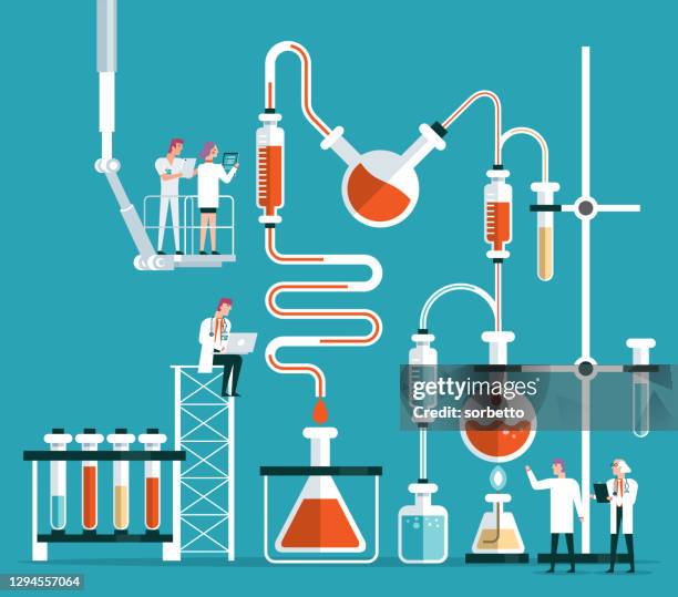 wissenschaftler- oder chemikerteam - laborschlauch stock-grafiken, -clipart, -cartoons und -symbole