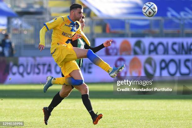 Frosinone footballer Przemyslaw Szyminski and Pordenone footballer Sebastian Musiolik during the match Frosinone-Pordenone in the Benito Stirpe...