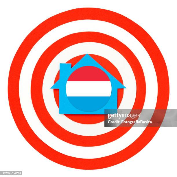 targeted house with luxembourg flag - foreclosure stock illustrations