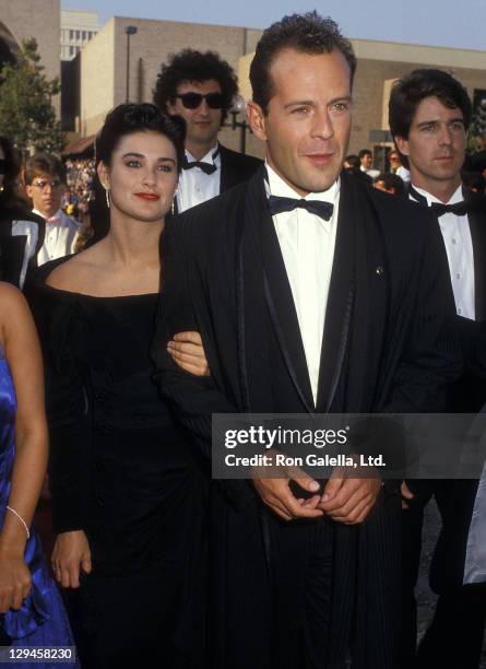 Actress Demi Moore and actor Bruce Willis attend the 39th Annual Primetime Emmy Awards on September 20, 1987 at the Pasadena Civic Auditorium in...