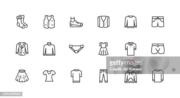 illustrazioni stock, clip art, cartoni animati e icone di tendenza di pantalone, abito, camicia, t-shirt, design icona scarpe - collezione