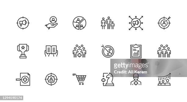 ilustrações de stock, clip art, desenhos animados e ícones de target audience, market, consumer, customer, strategy icons - mercado alvo