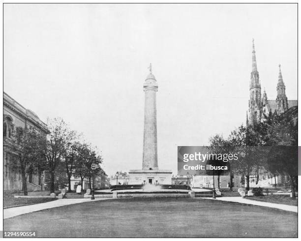 antique photograph: washington monument, baltimore, maryland - baltimore maryland landscape stock illustrations