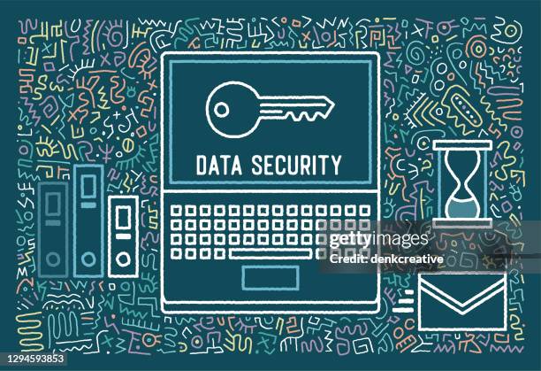 data security hand drawn graphic designs - access control cartoon stock illustrations