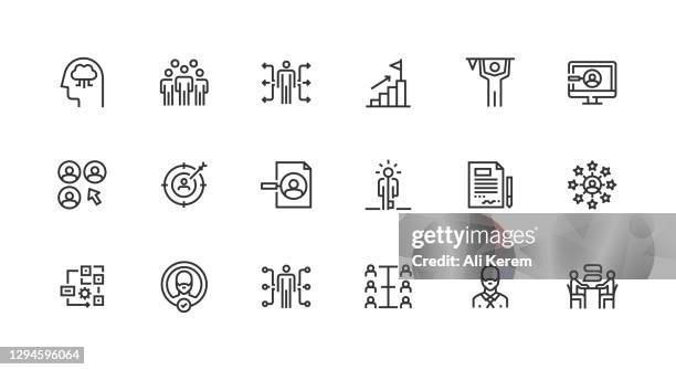 head hunting, candidates, staff, skills, choosing icon design - qualification round stock illustrations