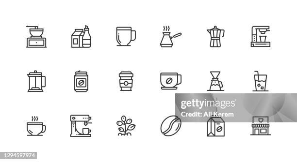 coffee, coffee dripper, coffee bean, coffee maker, coffee pot icons - making coffee stock illustrations