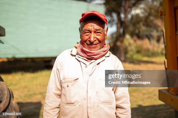 portrait of senior worker - agricultural workers stock pictures, royalty-free photos & images