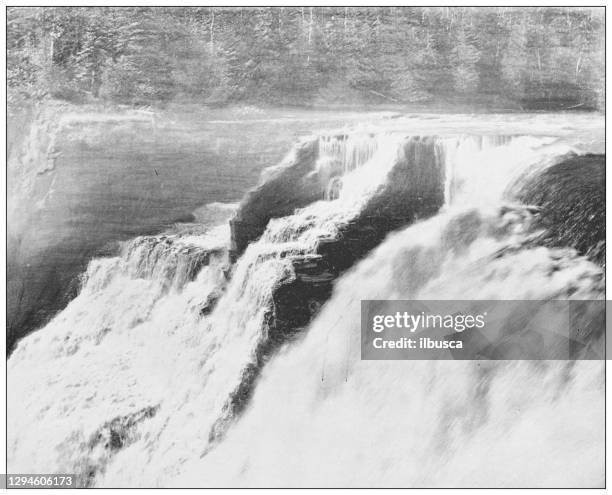 antique photograph: kakabeka waterfalls, superior lake - lake superior provincial park stock illustrations