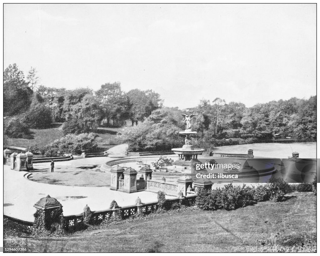 Antique photograph: Bethesda Fountain, Central Park, New York