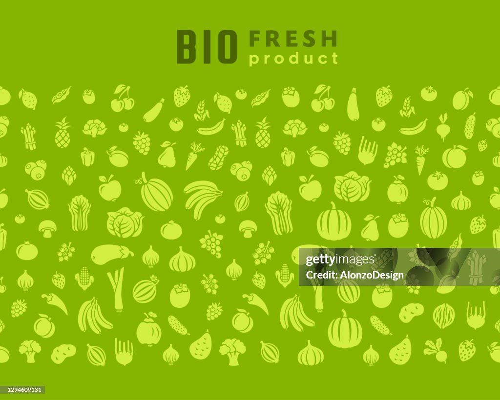 Fresh Food Graphics Fruits And Vegetables Organic Food Fresh Products High-Res Vector ...