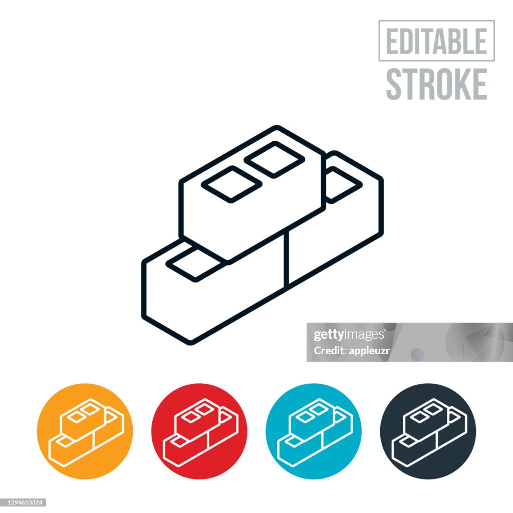 Cinder Blocks Thin Line Icon - Editable Stroke