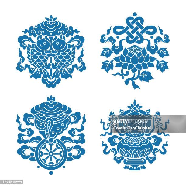 eight auspicious treasures in buddhism - epiphany stock illustrations