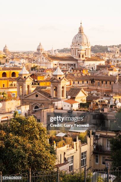 elevated view over the city of rome at sunset - rome italy skyline stock pictures, royalty-free photos & images