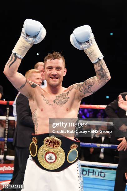 Ricky BURNS v Michele DI ROCCO .GLASGOW .Ricky Burns celebrates after he knocks out Michele Di Rocco