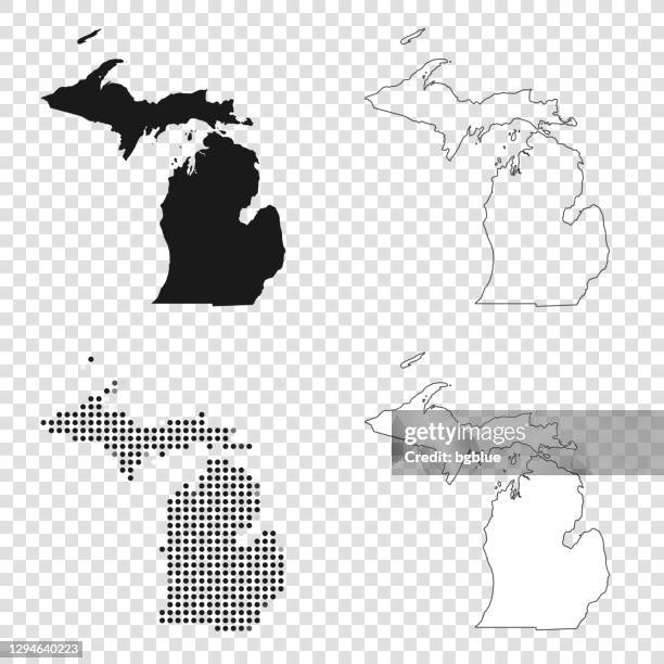 illustrazioni stock, clip art, cartoni animati e icone di tendenza di mappe del michigan per il design - nero, contorno, mosaico e bianco - v michigan