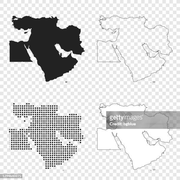 middle east maps for design - black, outline, mosaic and white - middle east stock illustrations