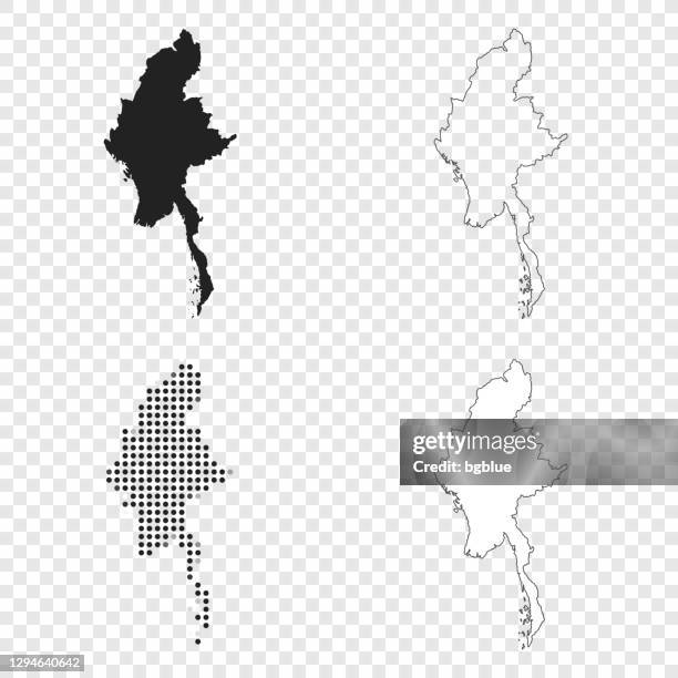 myanmar maps for design - black, outline, mosaic and white - myanmar map drawing stock illustrations