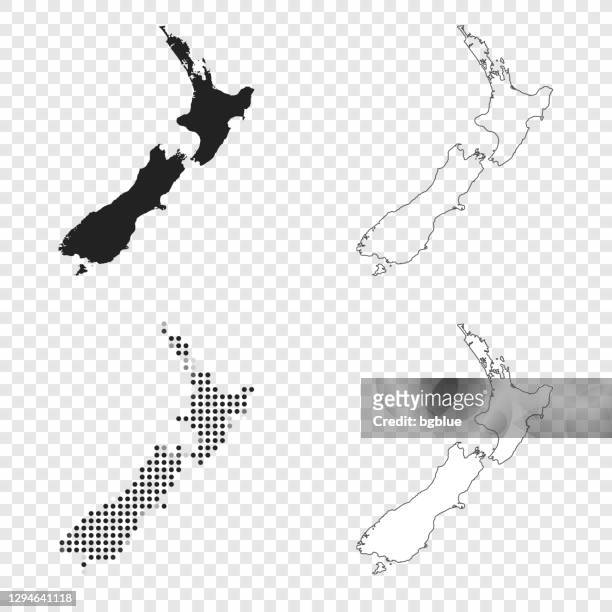 ilustraciones, imágenes clip art, dibujos animados e iconos de stock de mapas de nueva zelanda para el diseño - negro, contorno, mosaico y blanco - isla norte nueva zelanda