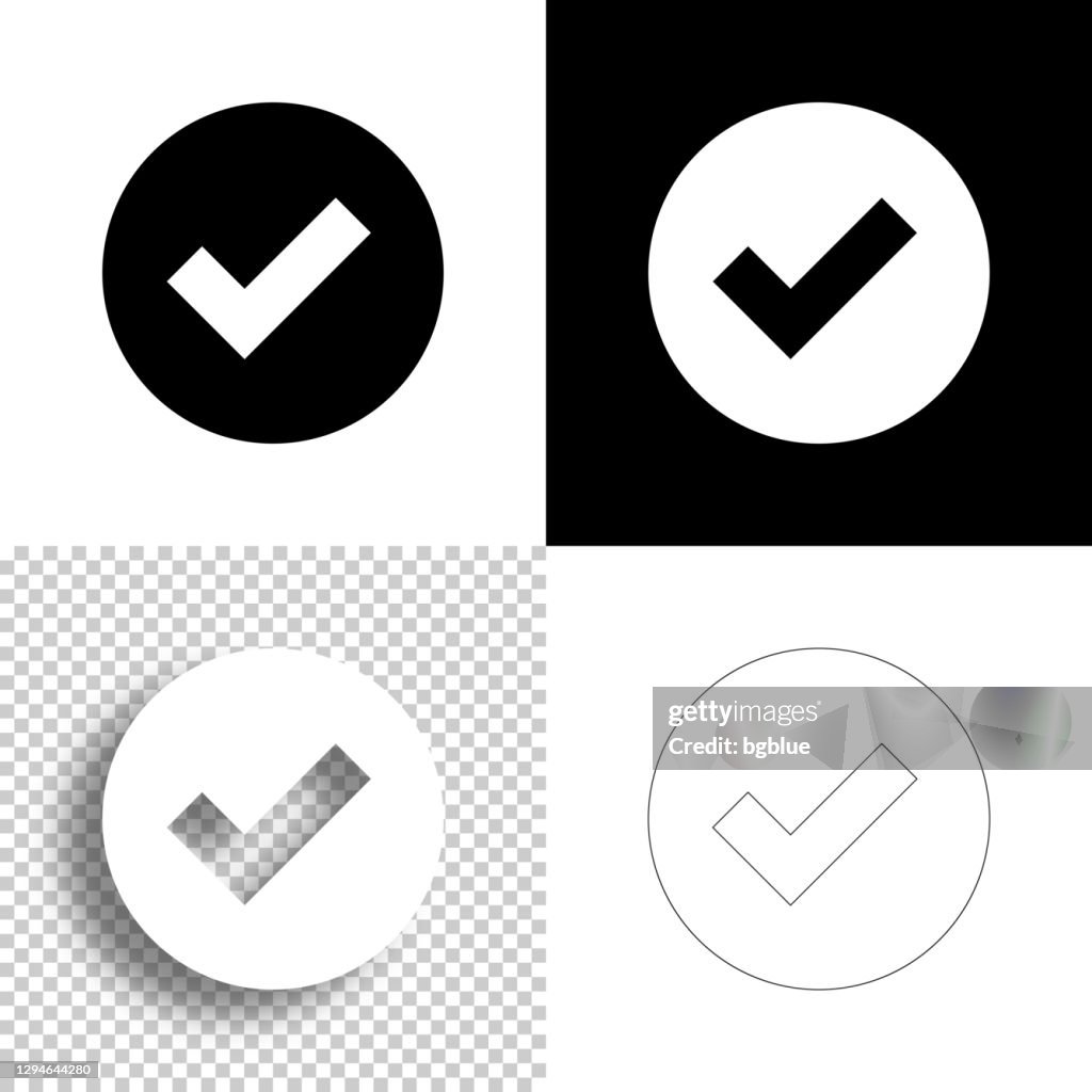 Check mark. Icon for design. Blank, white and black backgrounds - Line icon