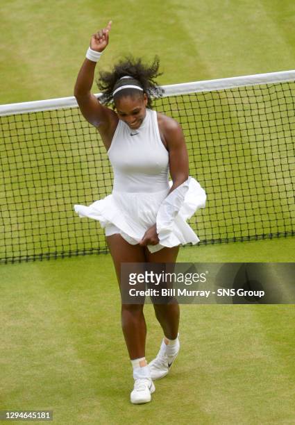 Serena WILLIAMS v Angelique KERBER .WIMBLEDON - LONDON .Serena Williams celebrates as she wins her 22nd Grand Slam