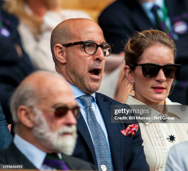 Jo-Wilfried TSONGA v Andy MURRAY .WIMBLEDON - LONDON.Stanley Tucci watches the match