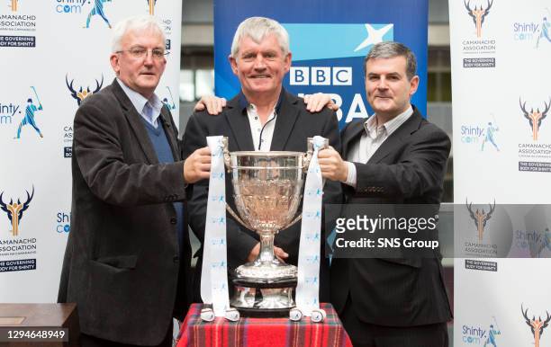 Hugh Dan MacLennan , Jock Turner Donald Campbell make the draw for the 2016 Chamanachd Cup Semi-Final, where Beauly/Kinlochshiel will face Newtonmore...