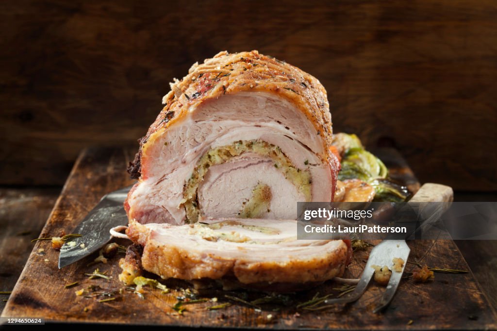 Stuffed Pork Roast with Roasted Vegetables