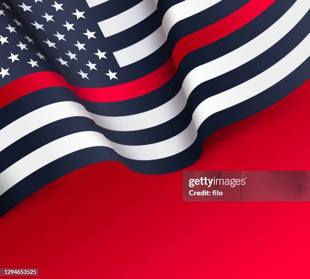 firefighters thin red line american flag - police respect stock illustrations