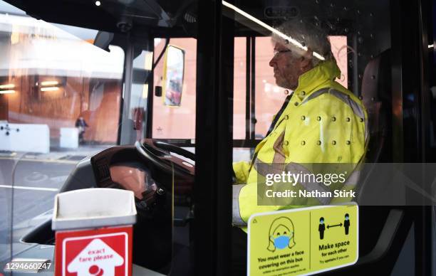 Bus driver looks on during the nationwide lockdown on January 05, 2021 in Birmingham, England. British Prime Minister made a national television...