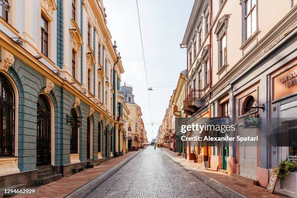 pedestrian street in chernivtsi historical center, ukraine - ヨーロッパ　町並み ストックフォトと画像