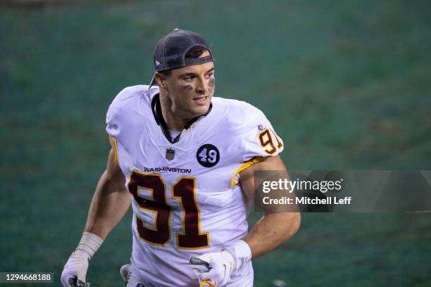 Ryan Kerrigan of the Washington Football Team runs off the field after the game against the Philadelphia Eagles at Lincoln Financial Field on January...