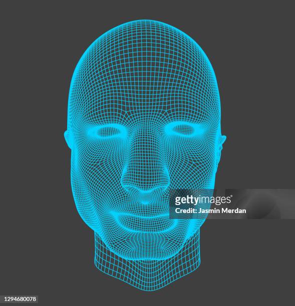 technology background with three-dimensional head - 3d face stock-fotos und bilder