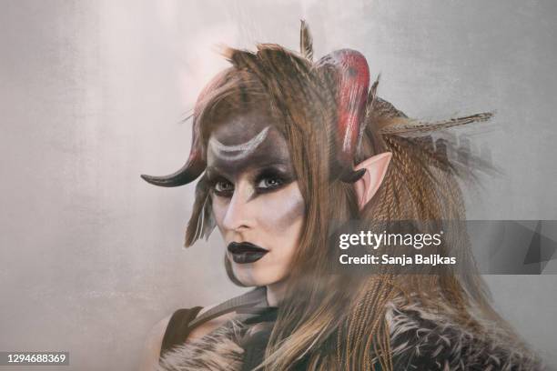 evil woman - krampus stock pictures, royalty-free photos & images