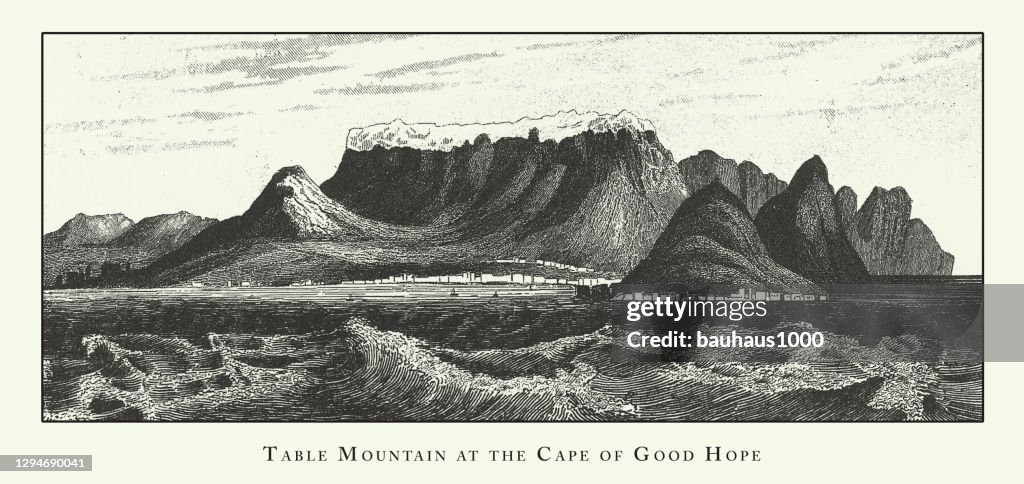 Table Mountain at the Cape of Good Hope, Rock and Valley Formations and Stratification Engraving Antique Illustration, Published 1851