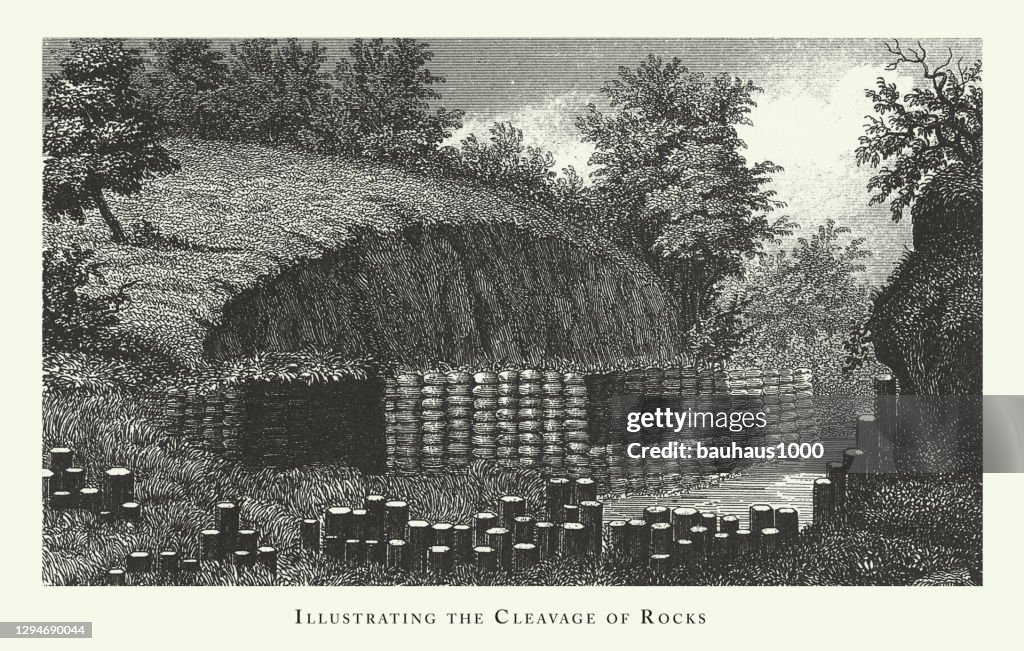 Illustrating the Cleavage of Rocks Engraving Antique Illustration, Published 1851